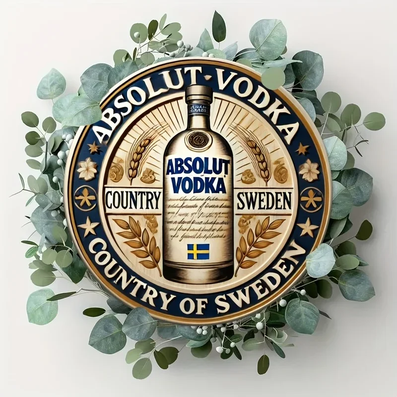 Letrero de madera rústico de 1 pieza - Decoración de pared redonda 'Absolut Vodka Bar', adorno colgante estilo rústico para el hogar y exteriores, regalo perfecto