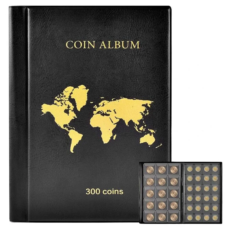 300 Lattice Coin Leather Storage Book Size Lattice Badge Copper Coin Vertical Waterproof Durable Household PVC Collection Album