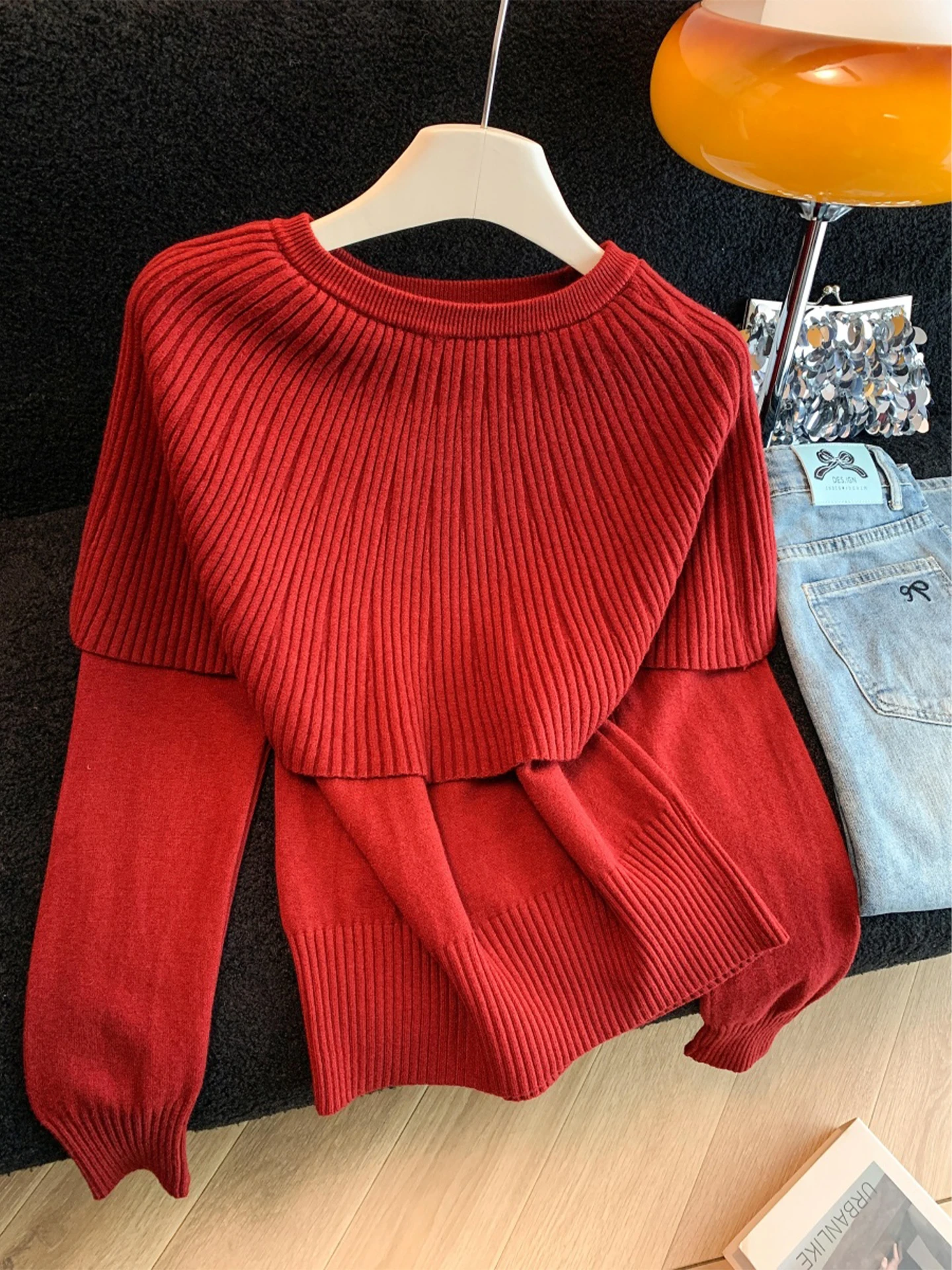 

Cisas Theme Thiened ort вязаный свитер женский модный комплект из двух предметов для поездок на работу теплый уютный капюшон Ne Design