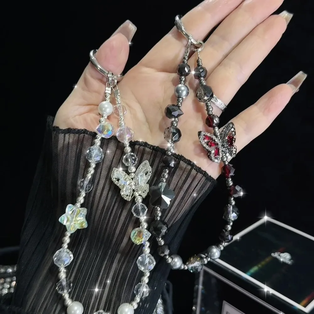 

Новый кулон из хрустальных бусин с бриллиантами, съемный прозрачный ремешок для телефона, кулон-бабочка, подвесная цепочка для женщин и девочек