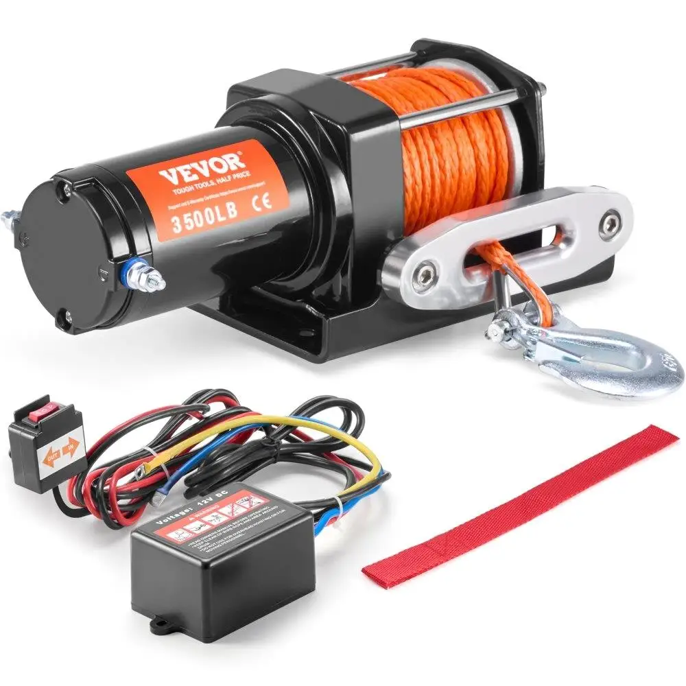 

Electric Winch ATV UTV 3500 lb Synthetic Rope Waterproof Wired Control