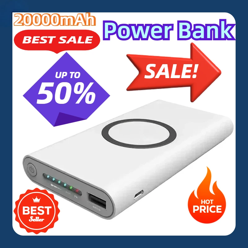 Power Bank Ultra-Large Capacity Mobile Power Supply Wireless Charging Built-In Cable Portable 20000mAh