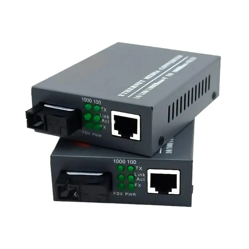 Gigabit Fiber Optical Media Converter 1000Mbps Ethernet RJ45 Single Mode Single Fiber TX RX SC Port External Power Supplies