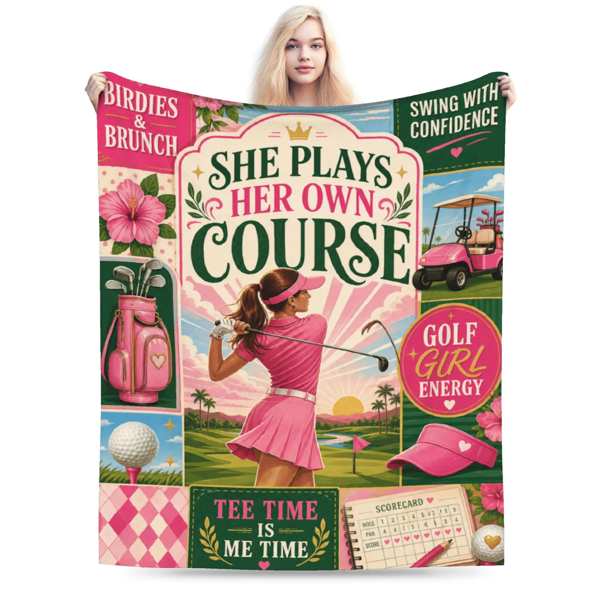 Golf Girl Gifts for Women Pink Female Golfer Blanket Birthday Christmas Gifts for Woman Golf Lovers Throw Blanket