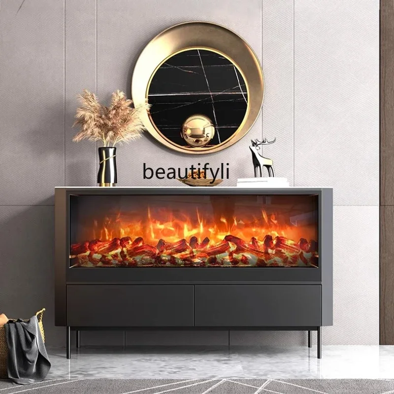 

ss DItalian light luxury porch fireplace decorative cabinet rock slab dining side cabinet simulated flame creative storage cabin