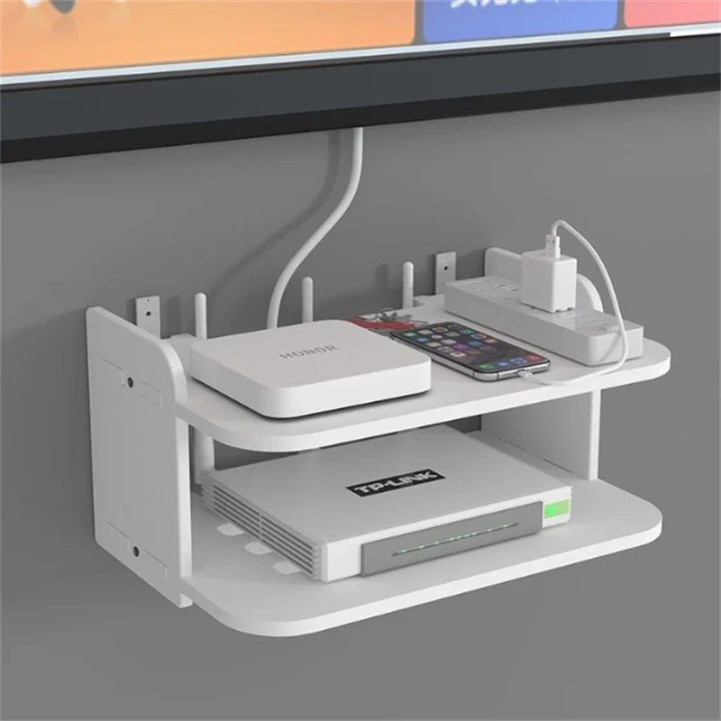 2/3-stöckiges 30cm WLAN-Hängeregal Wandmontiertes Router-Steckdosenleisten-TV-Set-Top-Box-Kabelorganisator Schwebendes Aufbewahrungsregal für Zuhause