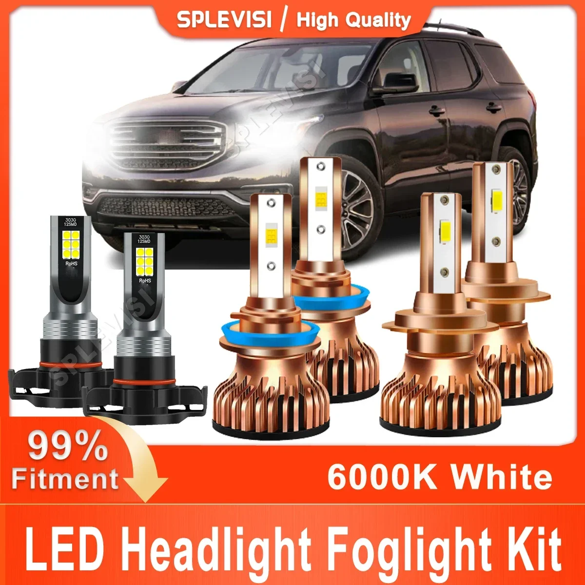 

Super Bright White Led Headlight High Beam H7 Low Beam H11 Foglight H16 For GMC Acadia 2007 2008 2009 2010 2011 2012