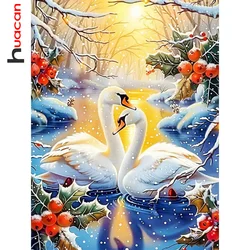 Huacan Diamond Painting Animal Swan New Collection Full Square Round Drill Mosaic Winter Scenery Craft Kit Handmade Home Decor