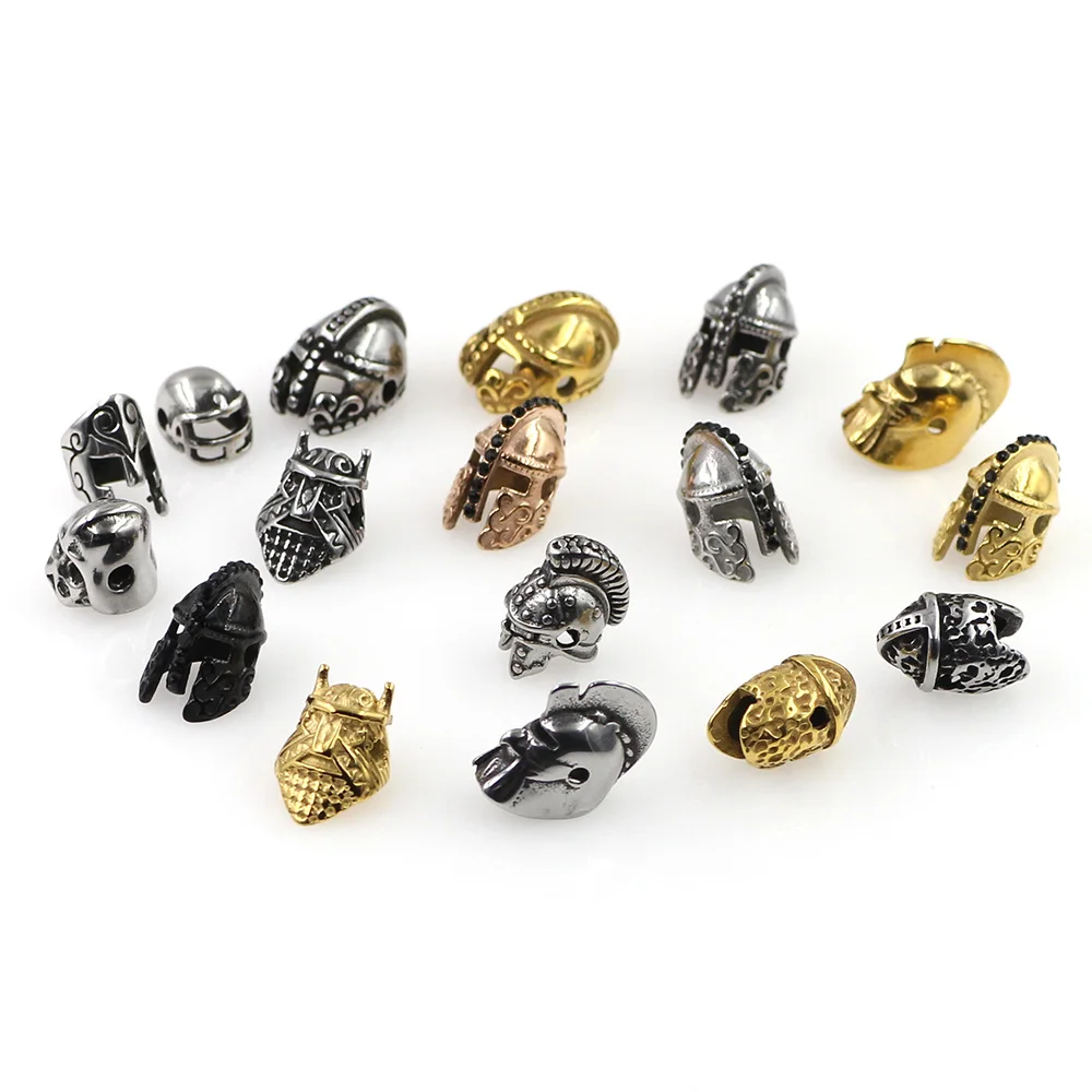 4pcs Stainless Steel Bead Spartan Helmet Metal Spacer Charms Beads DIY Beaded Bracelet Necklace For Jewelry Making