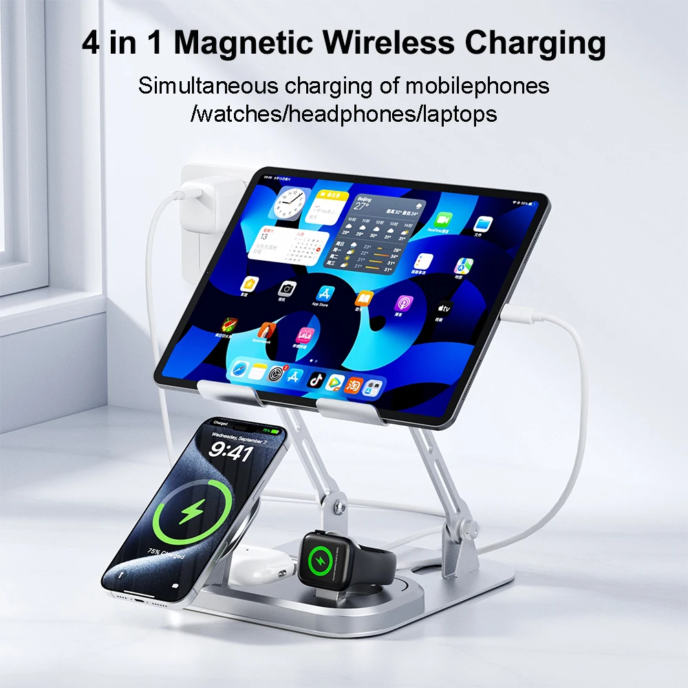 4-in-1 Foldable Magnetic Wireless Charger Stand 30W Fast Charging Station For iPhone Watch Air Pods Mac Laptop Type-C Z3