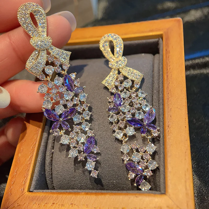 

HIBRIDE New Original Premium Bow Earrings Multicolour Purple Jewellery Set for Women Wedding Party Banquet Hostess Gift E109