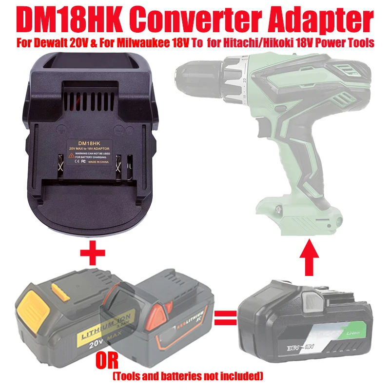 

ALASICKA Adapter DM18HK for Dewalt/Milwaukee 18V 20V Batteries Convert To Work for Hitachi/Hikoki 18V Li-ion Battery Power Tools