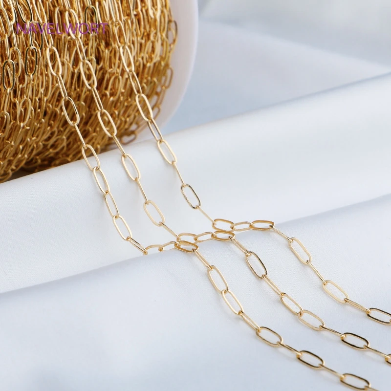 

3 Sizes Brass 14K Gold Plated Chain Jewelry Making Paperclip Link Chain Flat Oval Cable Chain DIY Handmade Crafts Wholesale