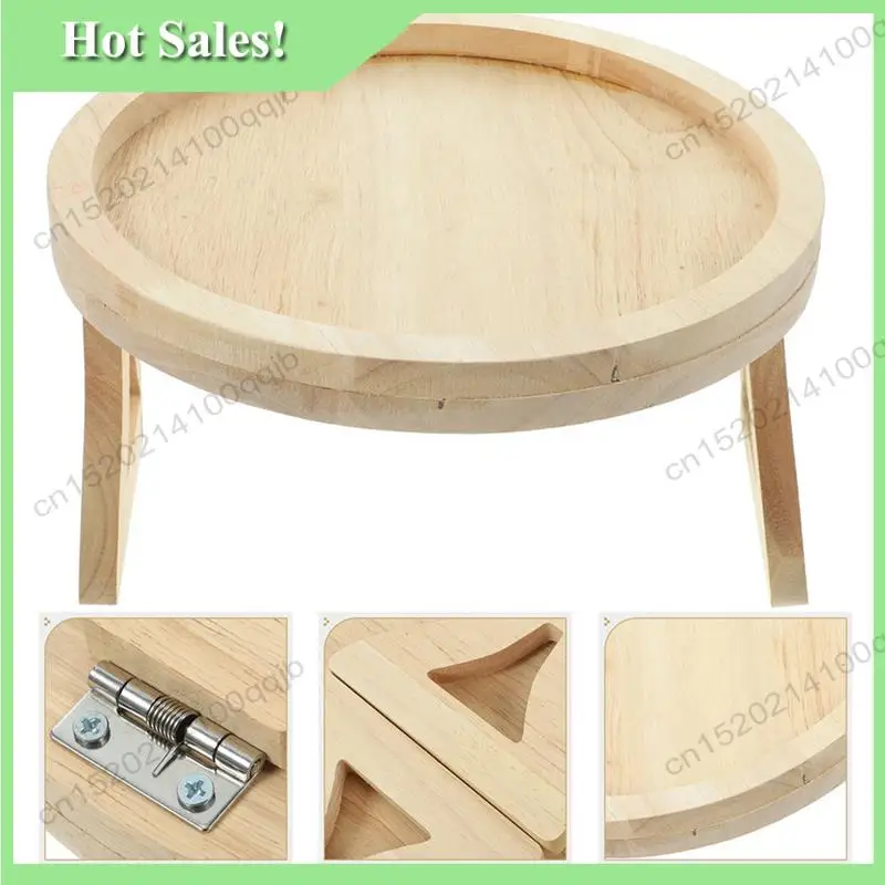 -FDDT 2X Round Foldable Wooden Sofa Clip On Side Table For Wide Couches Arm,Armrest Table For Eating/Drinks/Snacks/Remote