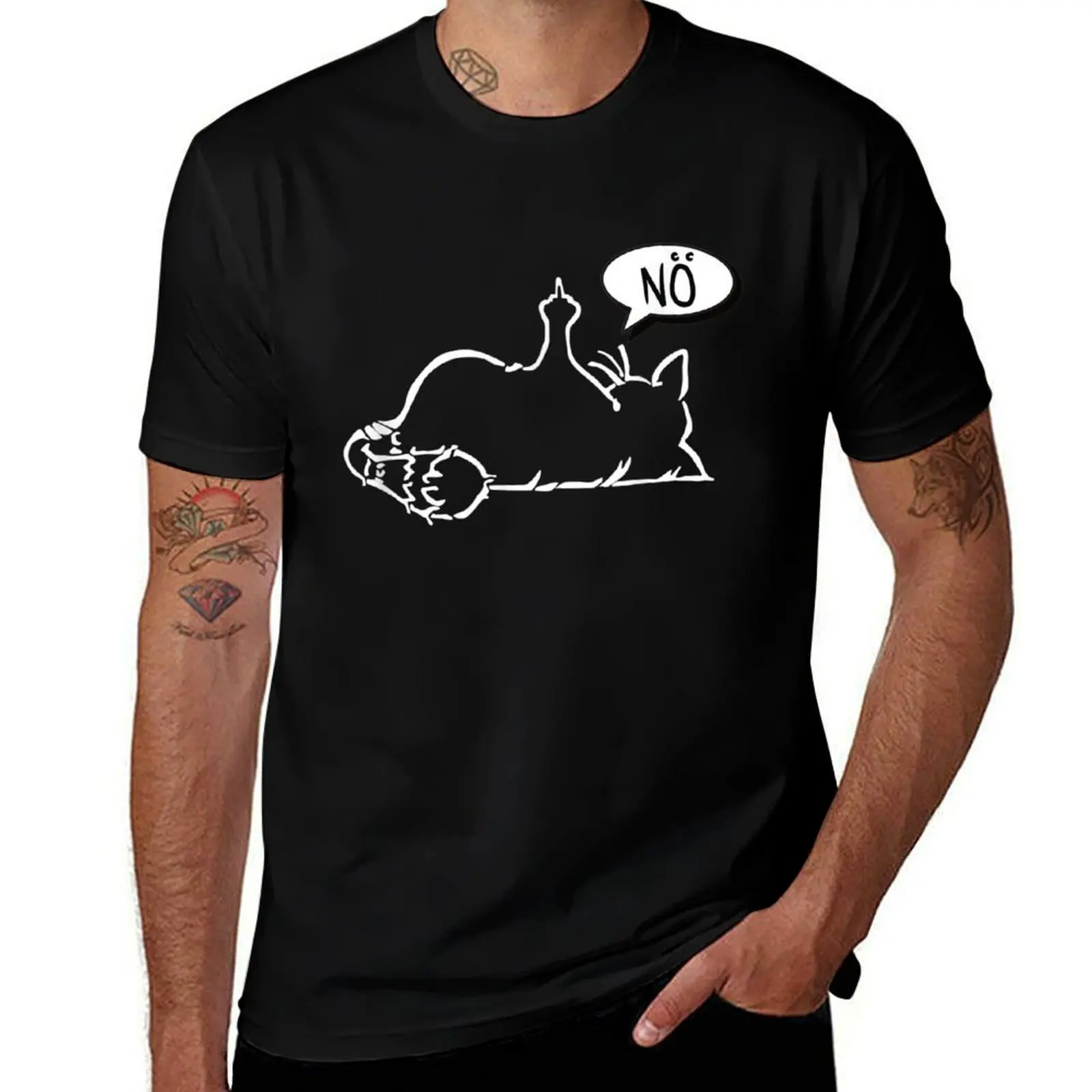 faule lustige Katze zeigt Stinkefinger - N? - schwarze Katze T-Shirt t shirt for man 100 percent cotton T-Shirt