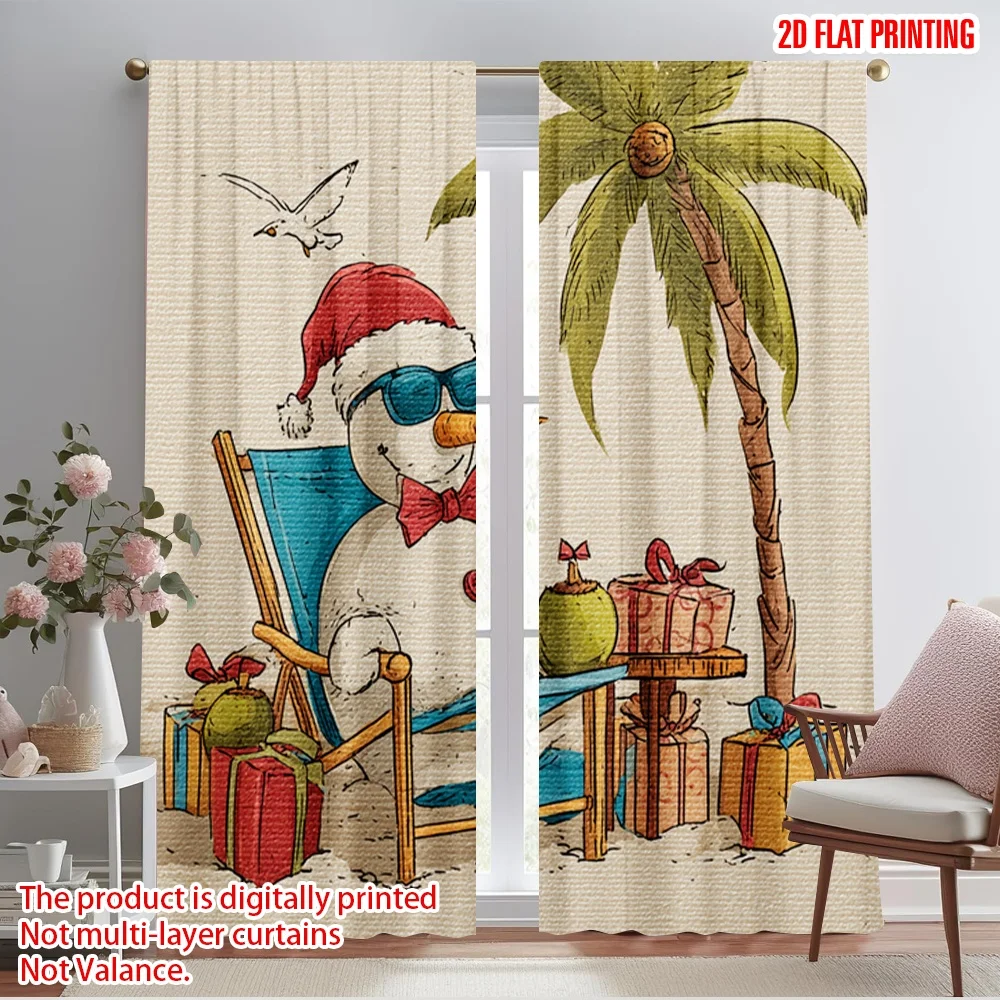 2pcs,2D plane printing Popular Curtain Panels Beach Chair Snowman Versatile 100% Polyester (without rod) Decorations For Home