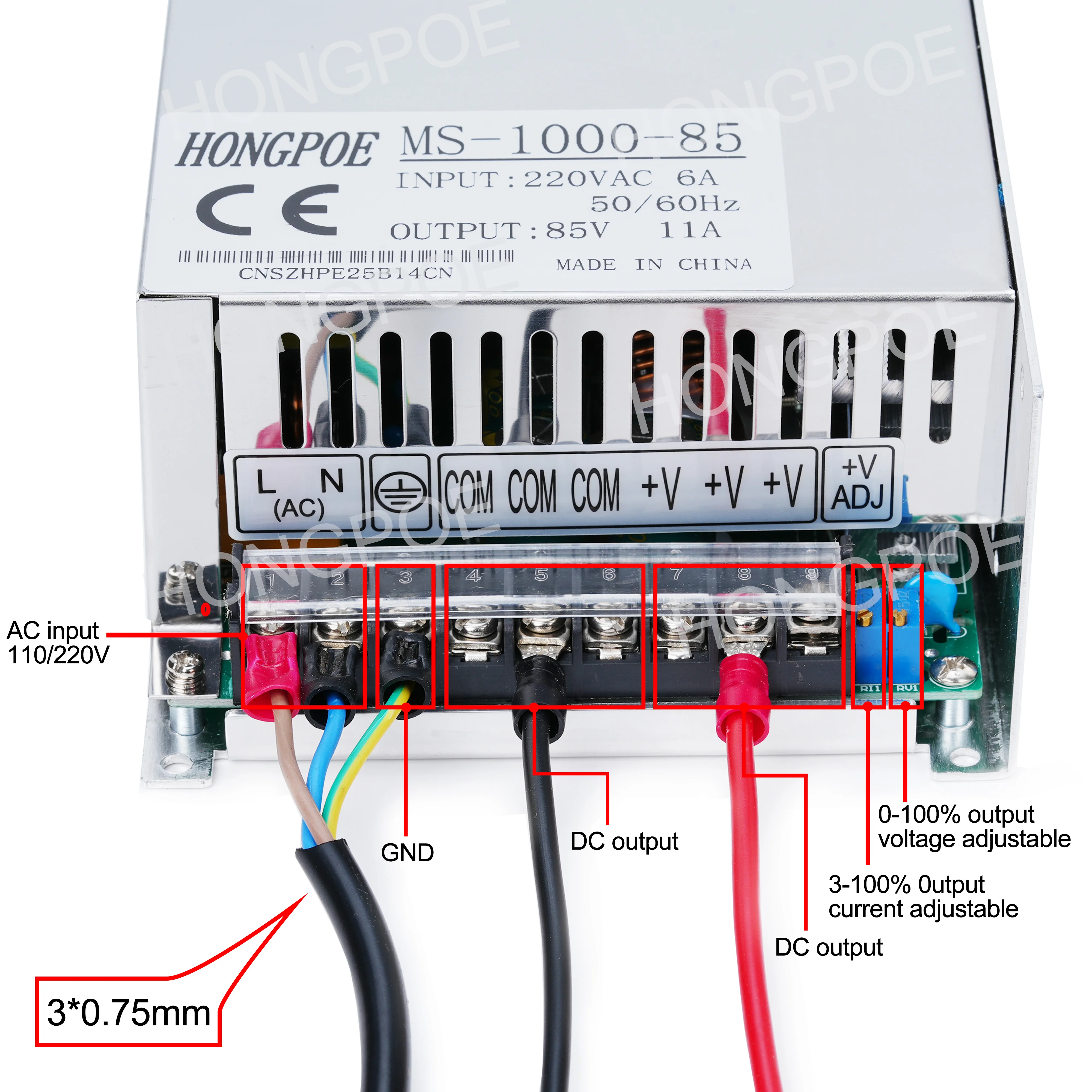 Adjustable 1000W Switching Power Supply 0-12V 15V 24V 36V 48V 60V 72V 85V 90V 110V 150V 110/220V Ac To Dc Smps led Industrial