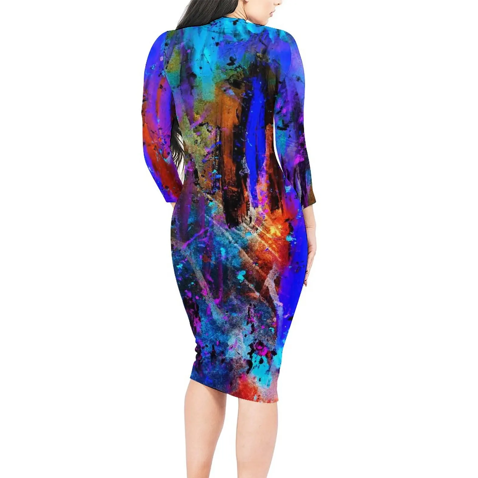 Rainbow Splatter Art Dress Female Colorful Splashes Streetwear Bodycon Dress Summer Long Sleeve Sexy Dresses Oversized Clothing