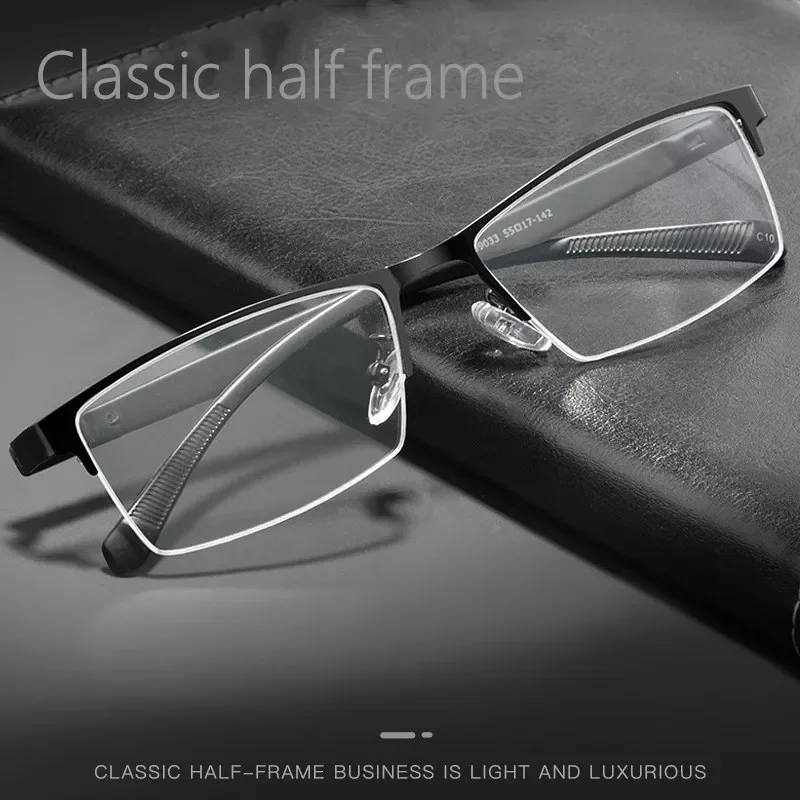 إطار نظارات OLLYMURS خفيف للغاية ومريح من خليط معدني كلاسيكي للأعمال المربعة وصفة طبية بصرية للرجال بنصف إطار نظارات 89033