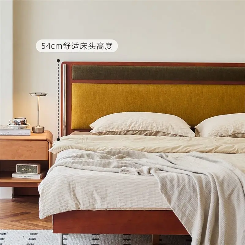 Medium and ancient wind bed small apartment type master and second bedroom cherry wood bed retro flush edge bed solid wood