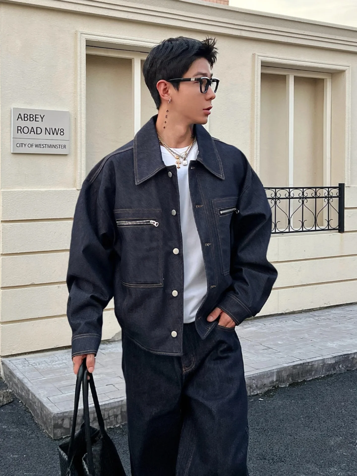 

Мужская джинсовая куртка Deep Blue в американском ретро-стиле, модная городская одежда, длинный рукав, декоративная молния, износостойкая