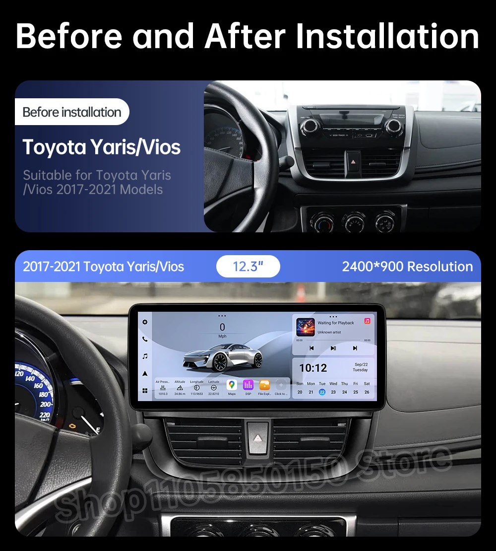 12.3 Inch Android 16 Car Stereo Head Unit for Toyota Vios 2017 2019 QLED GPS Navigation RDS WiFi Multimedia Video Player