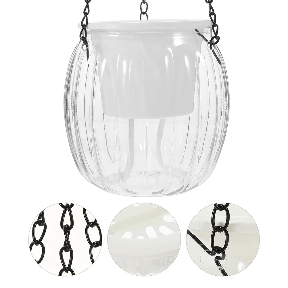 

2Pcs Clear Self Watering Planter Hanging Indoor Outdoor Plant Pots Plastic Hanging Flower Pots with Chain Hook for Home Garden