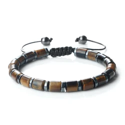 New 6*6mm Cylindrical Natural Stone Tiger Eye Agate Bead Bracelets Women Men Fashion Adjustable Bracelet Pulsera Hombre Jewelry