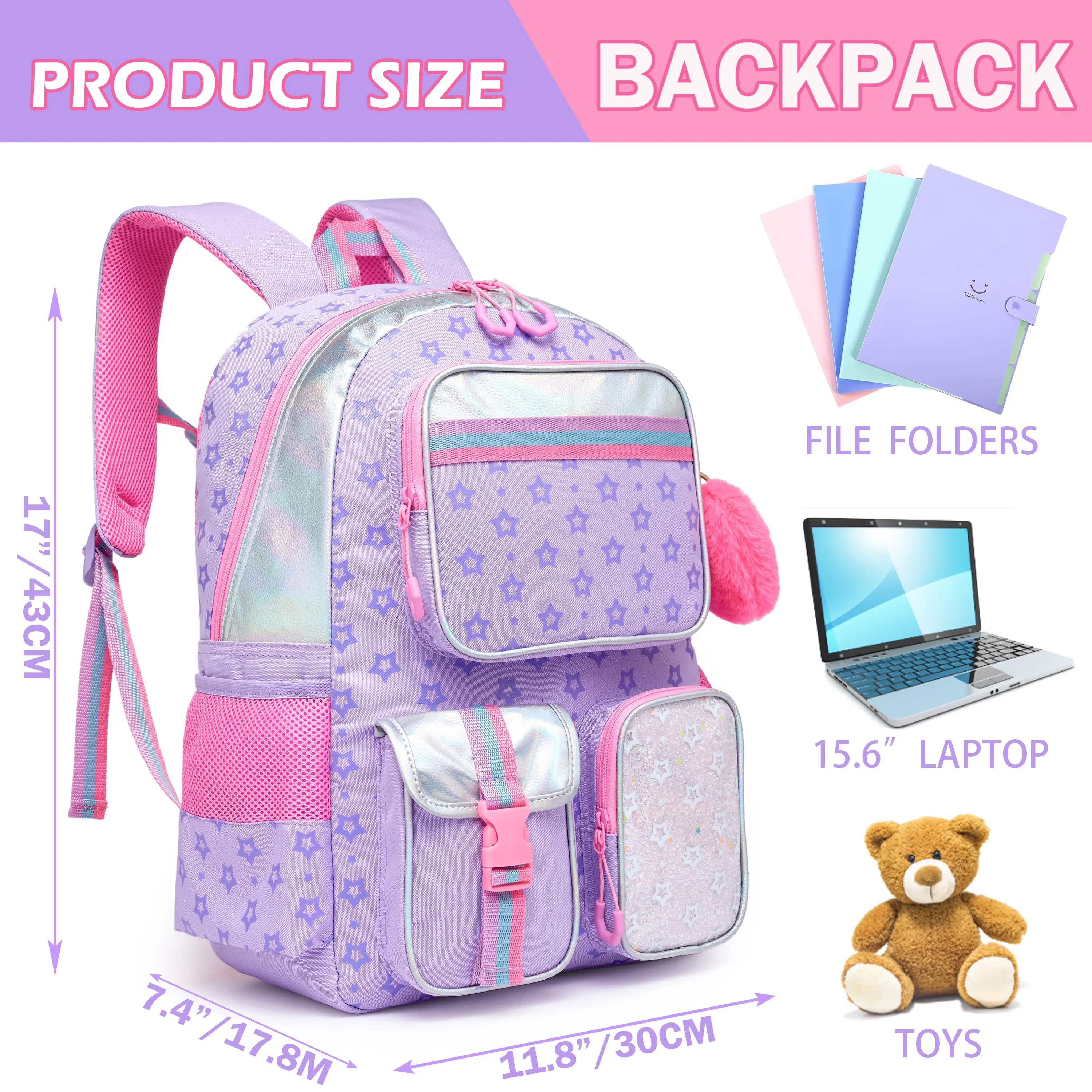 Meetbelify Backpack for Girls School Bag Aesthetic Backpack for Elementary Student Teen Girls Cute Bookbag Kids Kawaii Shoolbag