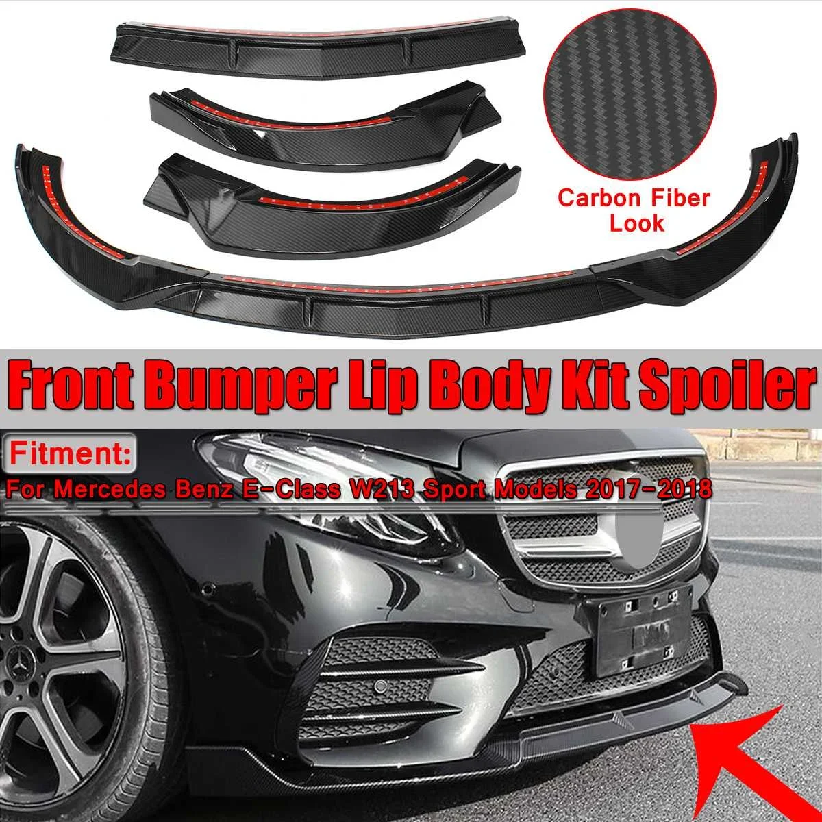 

3piece W213 Car Front Lip Chin Bumper Lip Body Kits Guard For Mercedes For Benz E-Class W213 E200 E300 E320 17-18 Sport Version