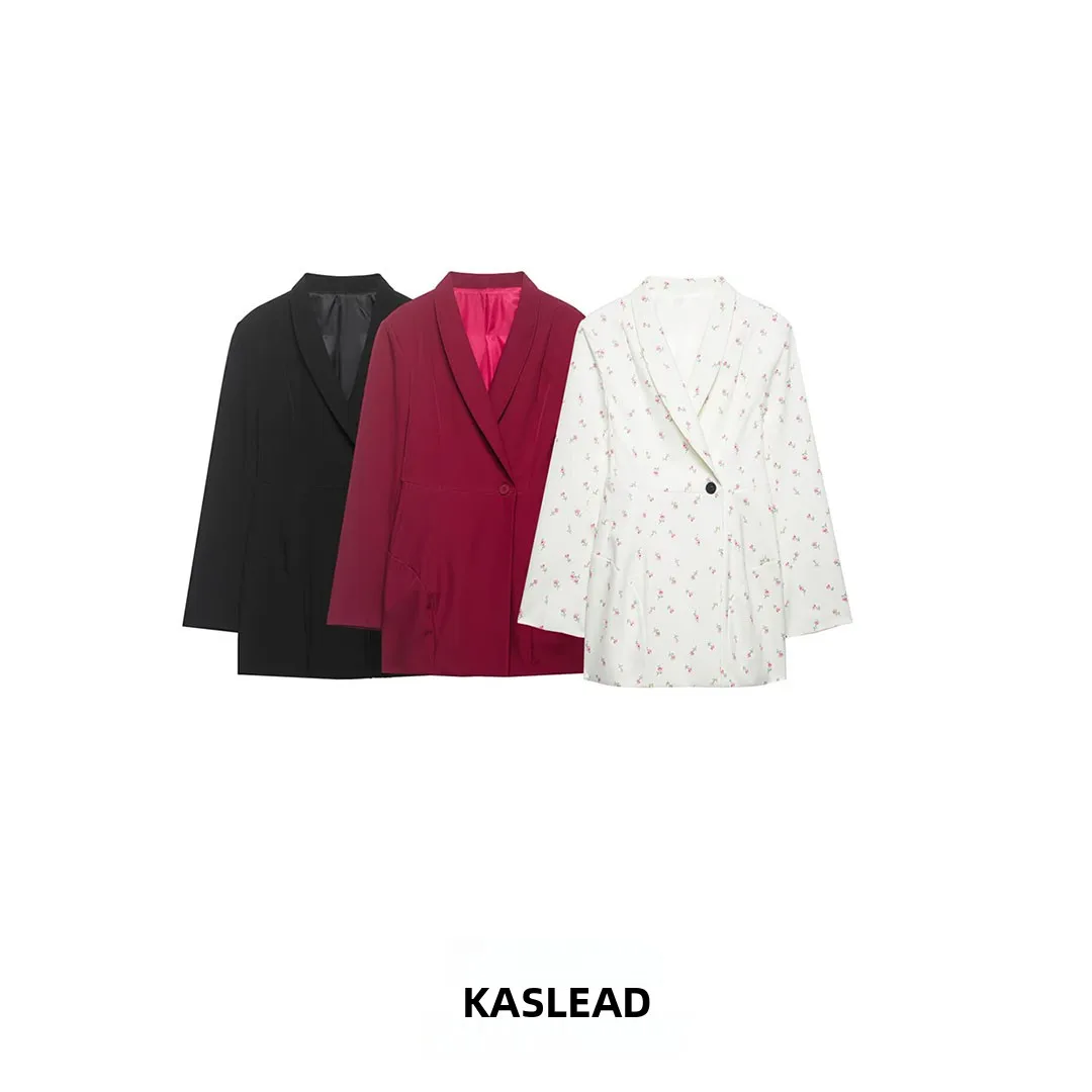 KASLEAD New Women's Fashion High-End Loose Fit Western Style Coat Autumn 2026 Long Sleeve Button Detail Floral Print Polyester