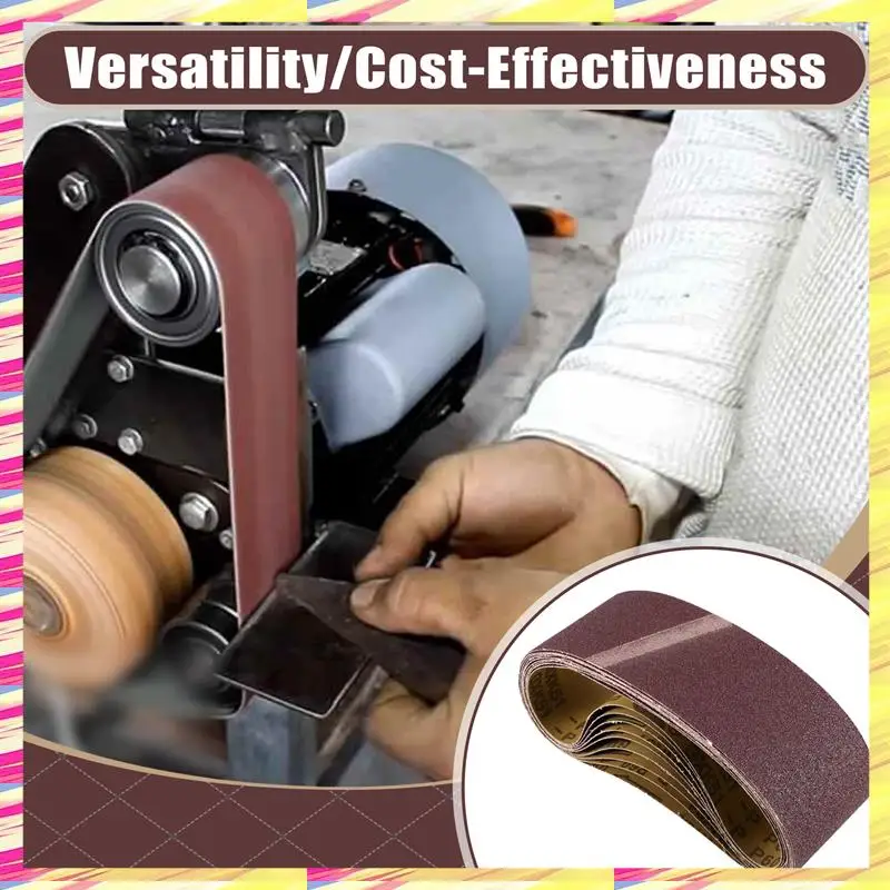 

ABJJ 10PCS 75X533mm Sanding Belts Aluminum Oxide 3X21in Abrasive Belts P60
