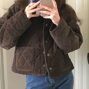 2 colors hot women winter warm clothing cute japan korea round neck velvet plaid cotton long sleeve t-shirt set short quilted coat