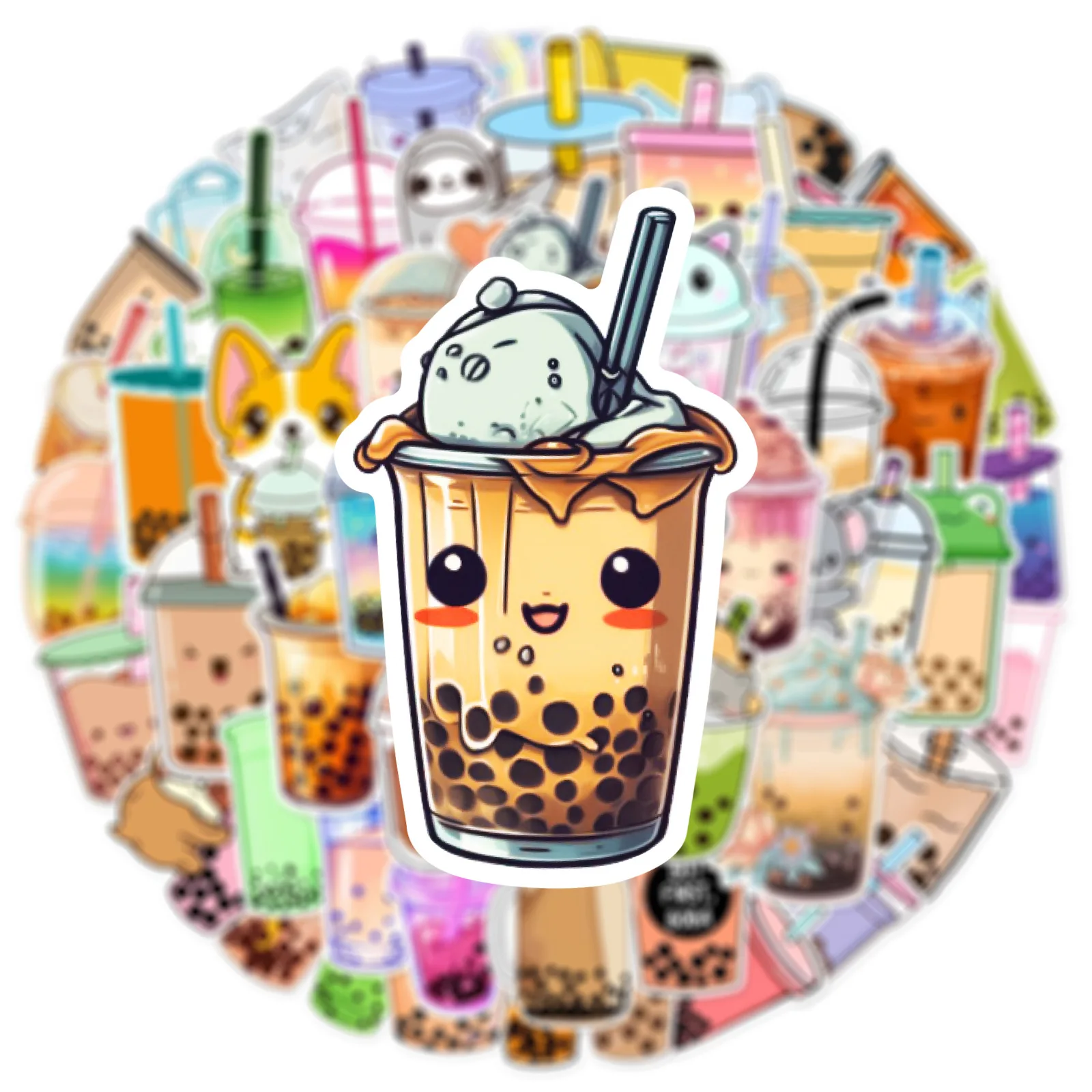 10/25/50pcs Pearl Milk Tea Cartoon Stickers for DIY Decor Stationery Suitcase Water Bottle Phone Laptop Skateboard Scrapbooking