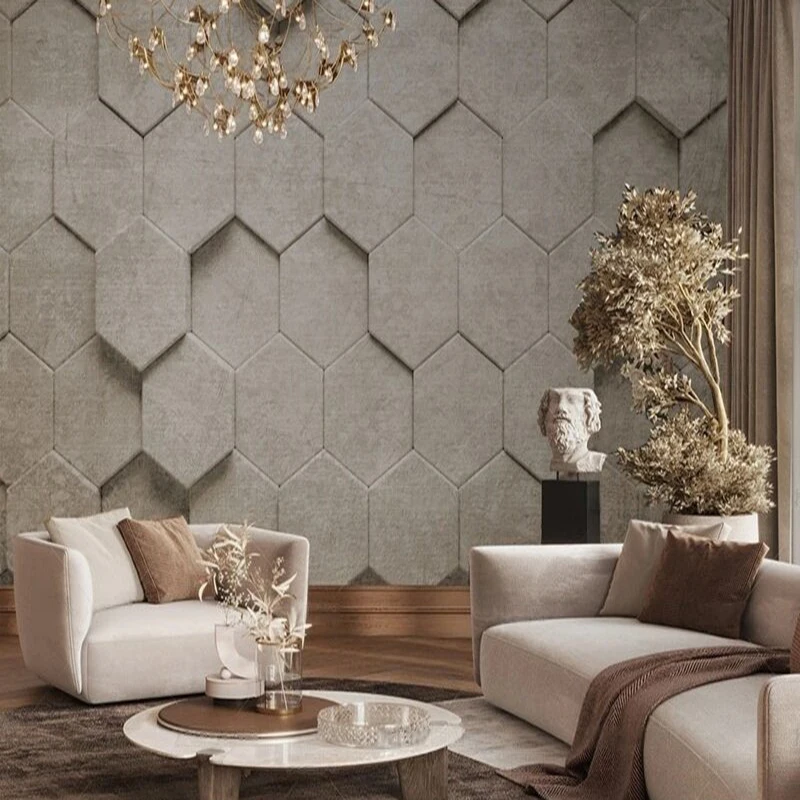 

Original grey grid texture background picture, living room TV home decoration background wall painting