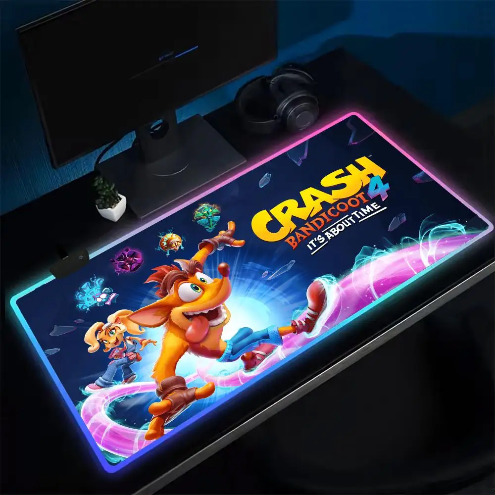 Crash Bandicoot Mouse Pad Anime Gaming Mouse Pad LED Table Pads Backlit Rubber Desktop XXL RGB Desk Mats