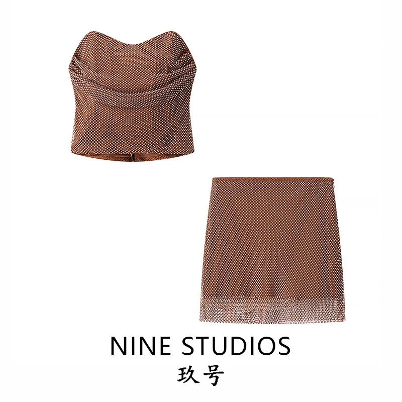 

Sexy ort Hollow out Skirt And Tank Top Two Piece Set for Women Faionable European Sle Summer Wear for Adults