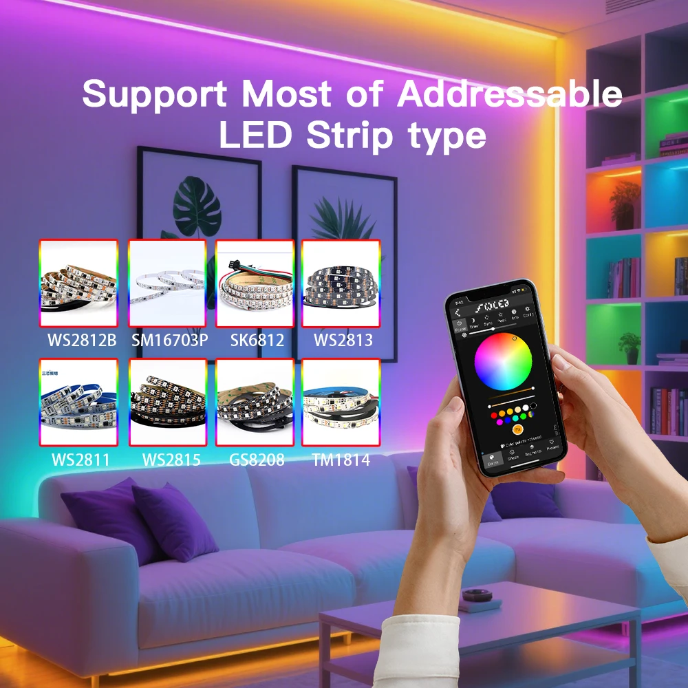 ESP32 WLED Strip Controller 4 Channel Output 15A Fuse Link Level Shifter UART Download DIY Dynamic Lighting Mode Voice Control