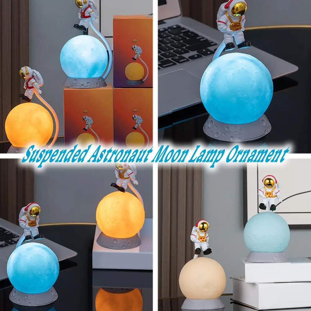 Floating Astronaut Moon Light Ornament Suspended Lunar Lamp Decoration Housewarming Gift Birthday Gift For Children Adult U0D5