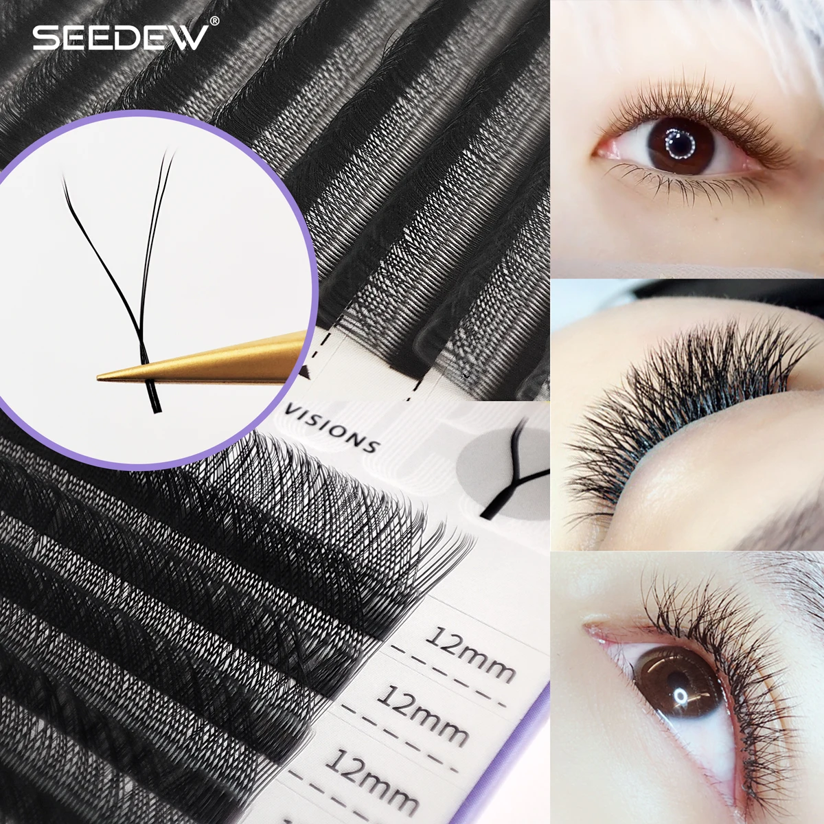 ขนตาปลอมแบบตาข่ายถักมือ SEEDEW 0.05/0.07 มม. รูปทรง YY สำหรับต่อขนตา แต่งหน้า ขนตาแบบ C/D Curl