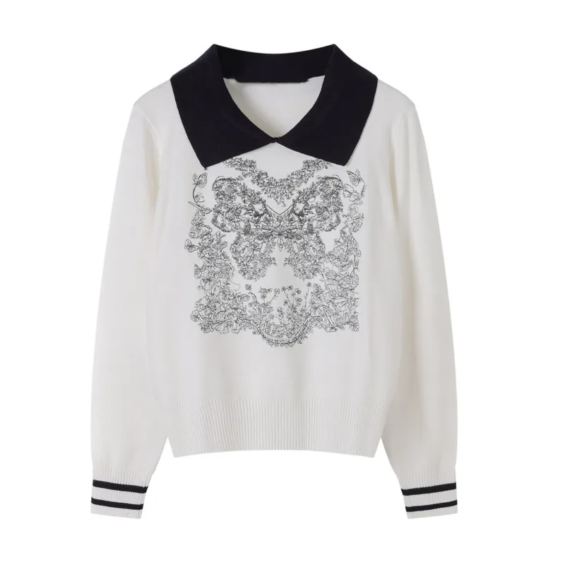 

Fashion Casual Lazy Loose Knitted Pullover For Woman 2025 New Spring Fall Butterfly Embroidered Elegant Sweaters Base Tops Pulls