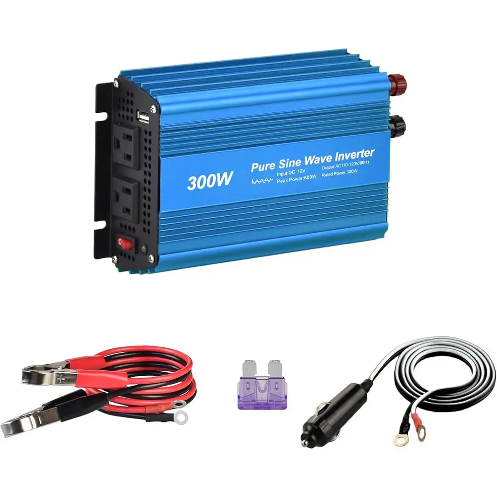 

Инвертор напряжения DC 12В в AC 120В 300Вт с чистой синусоидой, двумя розетками и USB-выходом