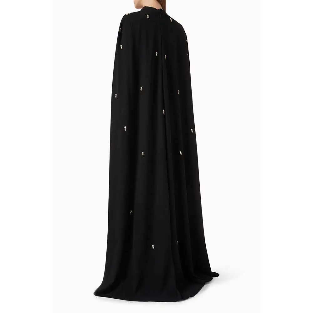 YUNLAN Luxury Dubai Black Rhinestone Beaded Shawl Evening Dress 2024 Saudi Arabian Ladies Special Occasion Formal Party Dress