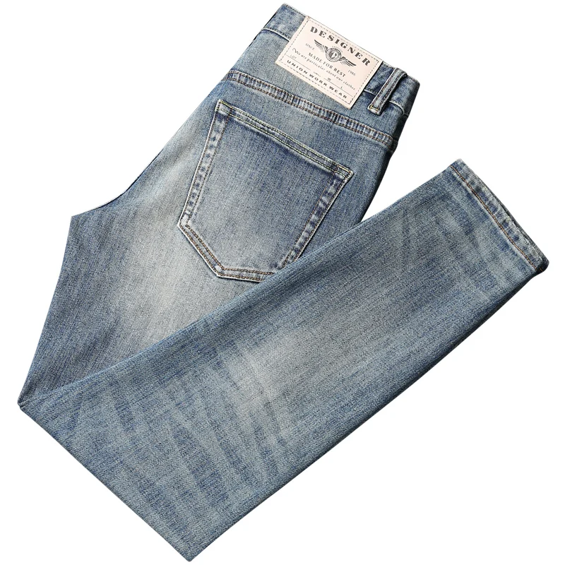 European Trendy Fashion Men Jeans High Quality Retro Blue Elastic Slim Fit Vintage Designer Jeans Men Casual Denim Pants Hombre