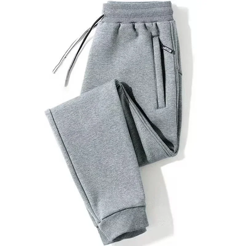 2025 Male Elastic Waist Soft Warm Casual Ankle Band Zipper Pockets Trousers Men Drawstring Pants Loose Spring Fall Sweatpants