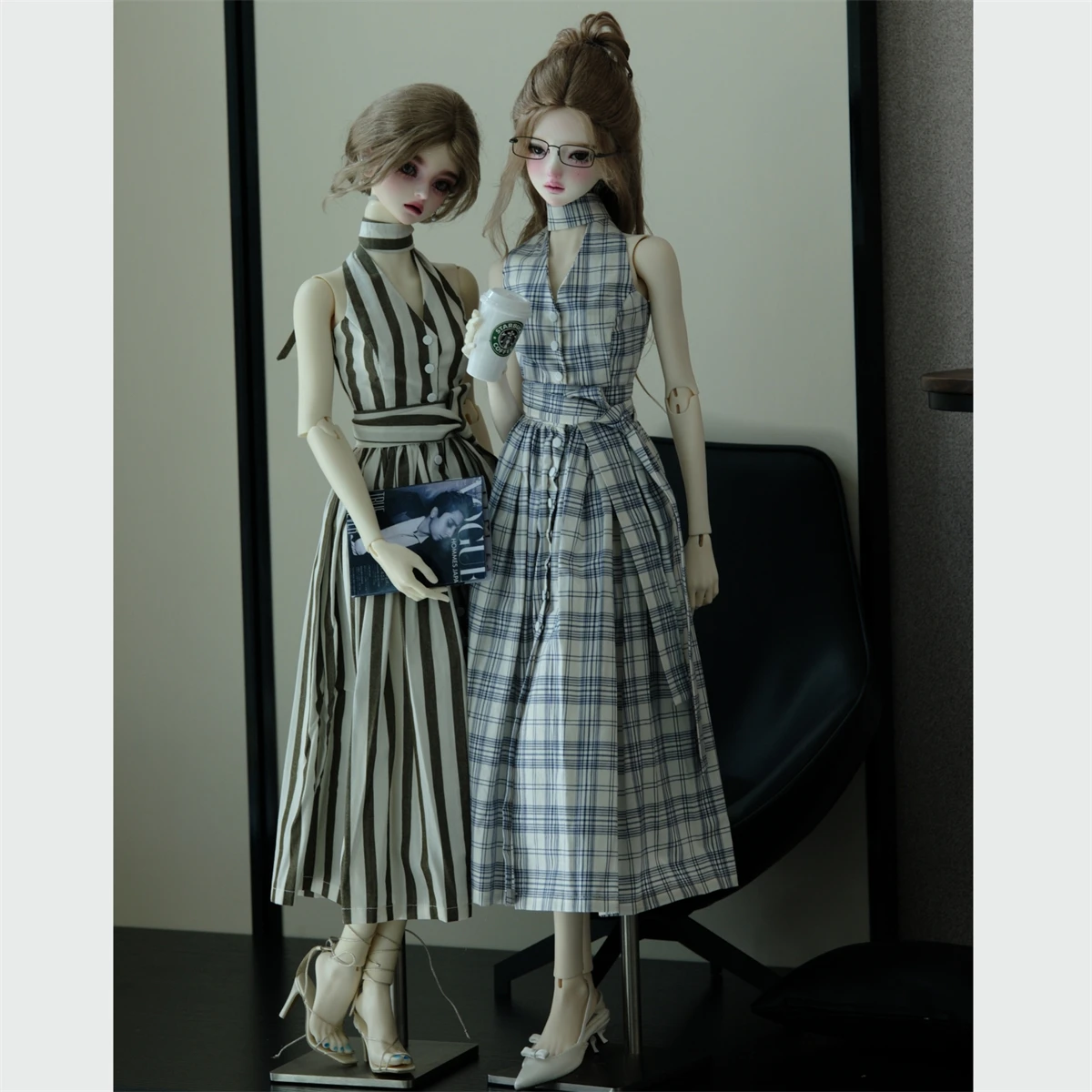 

Plaid Strapless Off-Shoulder Dress For BJD Doll clothes 1/3 W530