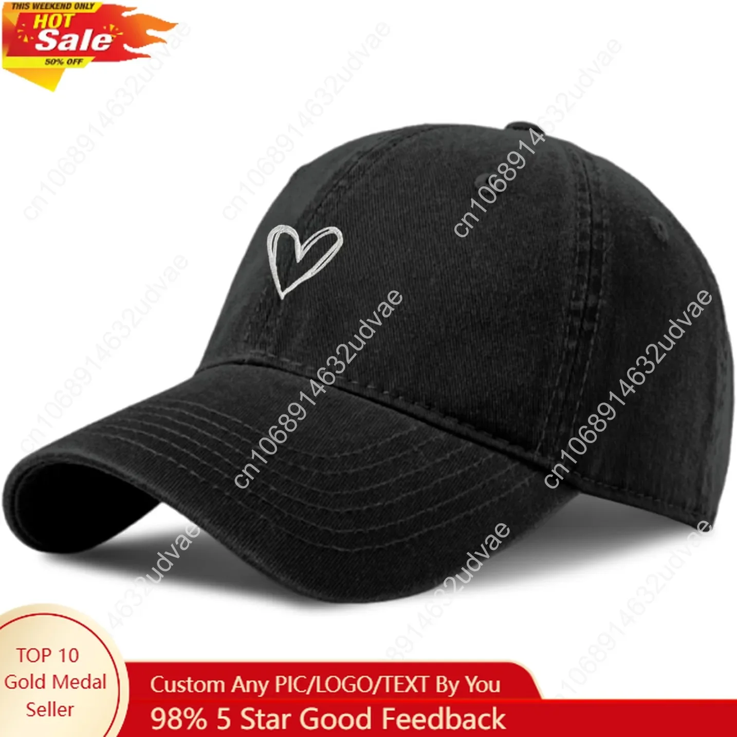 

Vintage Heart Embroidered Baseball Cap Distressed Adjustable Hat for Women Low Profile Dad Hats Unisex Cotton Cap