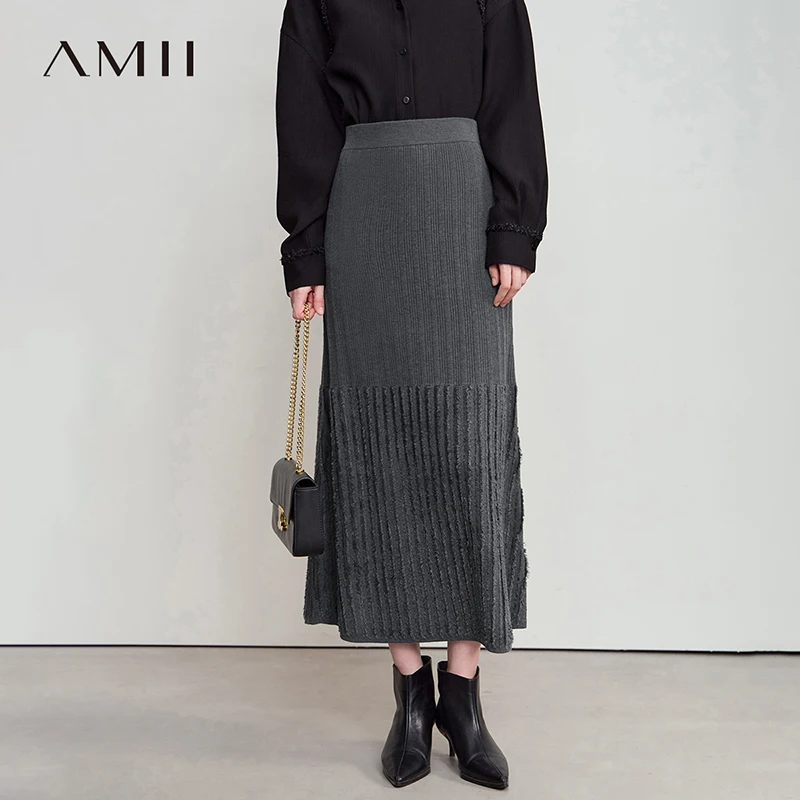 

AMII женская юбка, осень 2023, новые минималистичные однотонные элегантные юбки для женщин, свободная длинная универсальная одежда, женская 12543030