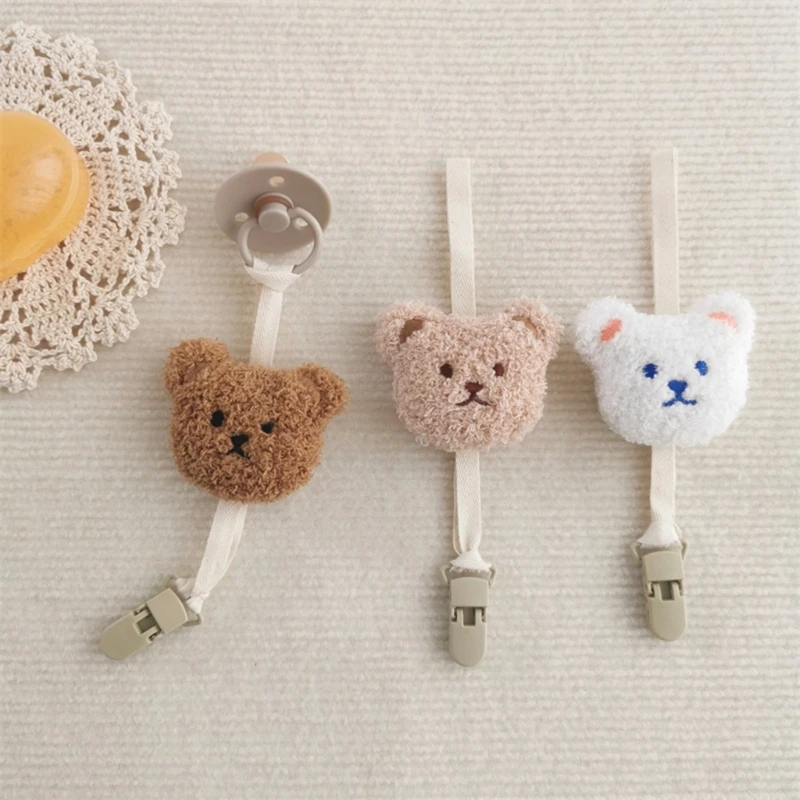 

Ins Bear Soother Clips Baby Pacifier Holder Plaid Anti Drop Chain Newborn Nipples Pacifiers Clip Baby Gift