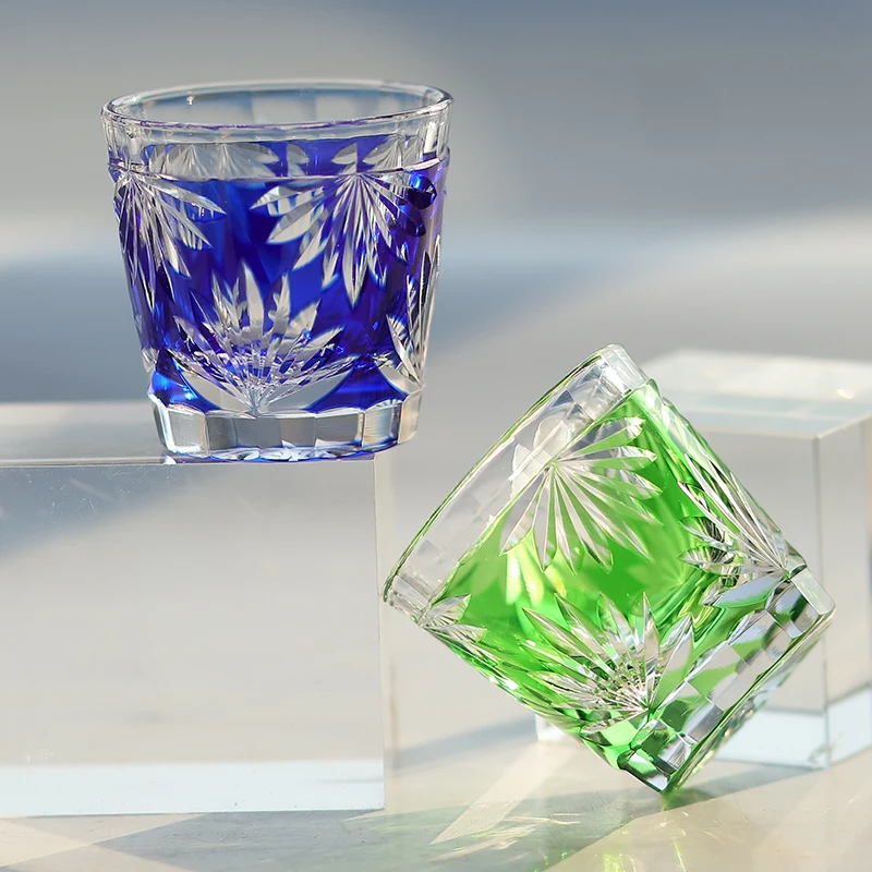 35 ml Hand Cut To Clear Blue korea soju glass cup 1.2 oz min Japanese style sake glass Edo Kiriko Green shot glass tequila